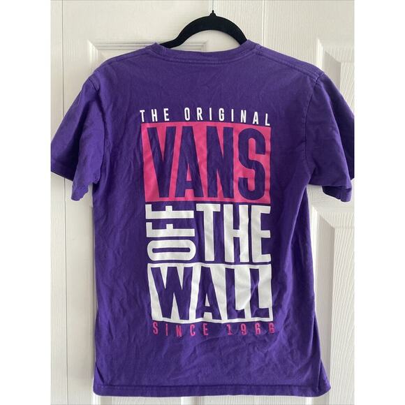 Vans Off The Wall‎ Women's Small Classic Fit Purple Graphic Tee Double Sided - Picture 1 of 7